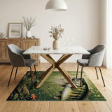 Largemouth Bass Leaping from Lush Green River Rug