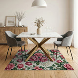 Vintage Pink Rose Garden Floral Area Rug