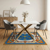 Regal Blue Fleur-de-Lis Medallion Area Rug