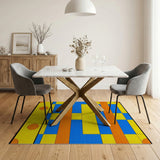 Vibrant Geometric Block Area Rug in Blue Yellow Orange