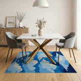 Layered Blue Clouds Geometric Area Rug