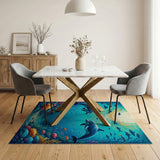 ODIKA Under the Sea Dolphin World Washable Area Rug, Non-Slip Low Pile Ocean Life Carpet for Kids Playroom