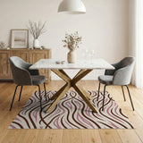 Wavy Abstract Stripe Area Rug in Brown Tan