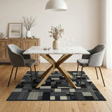 Black and White Black White Geometric Patchwork Area Rug