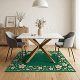 Vintage Pink Floral Border Emerald Green Area Rug