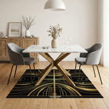 Golden Basketball Court Geometric Area Rug