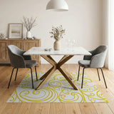 Yellow Floral Scroll Area Rug