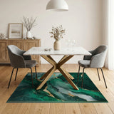 Green Emerald Green Gold Vein Abstract Area Rug