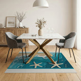 Teal Ocean Waves Starfish Coastal Beach Runner Rug