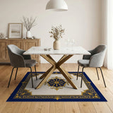 Ornate Navy and Gold Medallion Area Rug