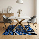 Swirling Blue Wave Abstract Area Rug