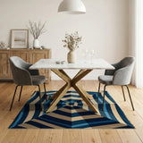 Blue Teal Radial Stripe Geometric Area Rug