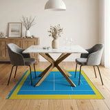 Blue Tennis Court Area Rug with Yellow Borders