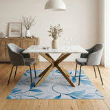 Serene Blue Watercolor Leaves Area Rug