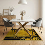 Geometric Yellow Area Rug with Black Art Deco Motifs