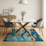 Vibrant Cartoon Fish Ocean Waves Kids Rug