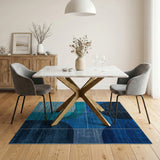 Blue and Teal Blue Teal Curved Geometric Area Rug