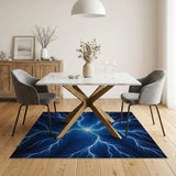 Electric Blue Lightning Abstract Area Rug