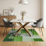 Green Geometric Textured Area Rug with Leaves