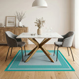 Teal Chevron Border Light Blue Area Rug