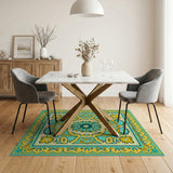 Ornate Yellow-Teal Persian Motif Area Rug