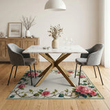 ODIKA Romantic Pink Rose Floral Washable Area Rug, Low Pile Non-Slip Vintage Carpet