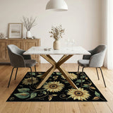 Golden Sunflower Floral Area Rug Black