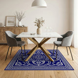 Blue and Teal Ornate Navy Persian Medallion Area Rug