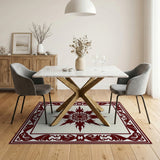 Red Starburst Mandala Area Rug with Ornate Border