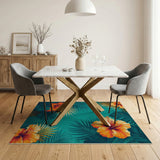 Vibrant Hibiscus Palm Teal Area Rug