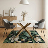 Teal Magnolia Blooms Floral Area Rug