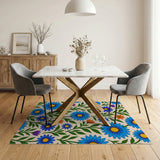 Vibrant Blue Daisy Wildflower Area Rug