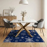 Navy Blue Snowflake Geometric Area Rug