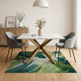 Lush Green Palm and Monstera Leaf Area Rug