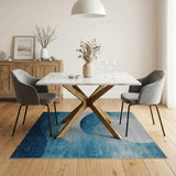 Teal Blue Abstract Wave Moon Area Rug