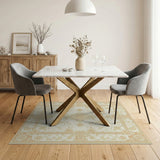 Elegant Cream Gold Floral Medallion Rug