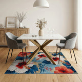 Vibrant Hibiscus Blooms Blue Teal Floral Rug