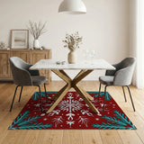 Red Snowflake Teal Fern Area Rug