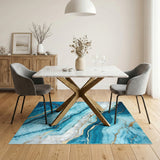 Blue Teal Marble Area Rug with Gold Veins