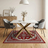 Ornate Red Persian Area Rug with Floral Damask