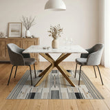 Modern Geometric Black Line Area Rug in Beige