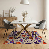 Whimsical Black Cats Purple Flowers Area Rug