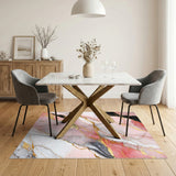 Pink Marble Gold Accents Abstract Area Rug