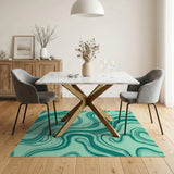 Abstract Teal Green Wave Area Rug