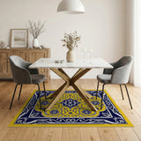 Yellow Persian Area Rug with Navy Blue Border