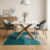 Teal Grey Abstract Wave Area Rug
