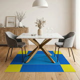 Blue Yellow Geometric Grid Area Rug
