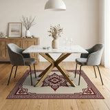 Beige and Neutral Cream Maroon Traditional Persian Mandala Rug
