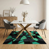 Teal Black Geometric Abstract Area Rug