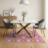 Pink Cheerful Pink Daisy Floral Area Rug